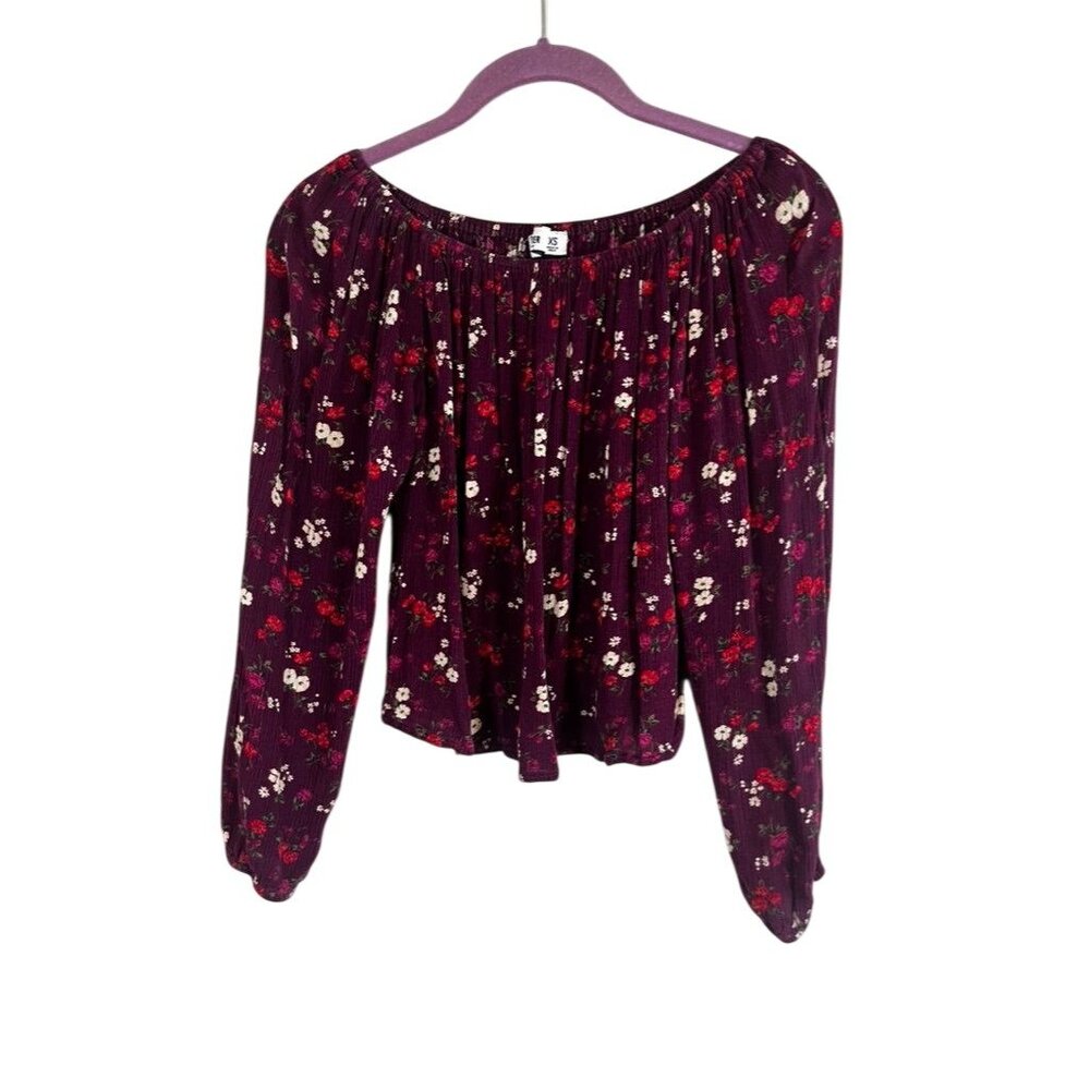 Hollister Floral Off Shoulder‎ Crop Top Purple XS Festival Cottage Y2K Western